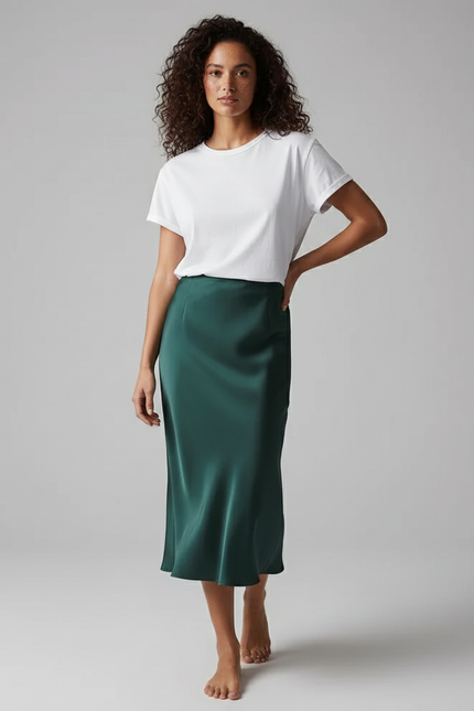 Jupe Satin Verte Émeraude Fluide