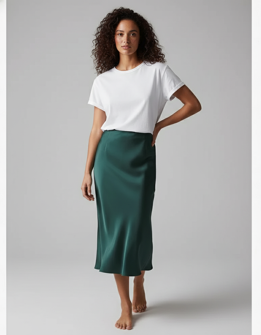 Jupe Satin Verte Émeraude Fluide