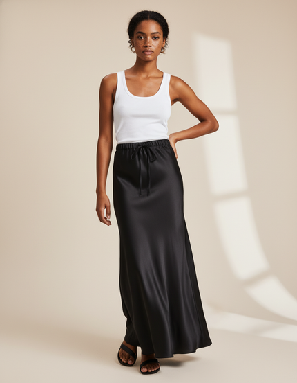 Jupe Satin Noire Longue Élégante
