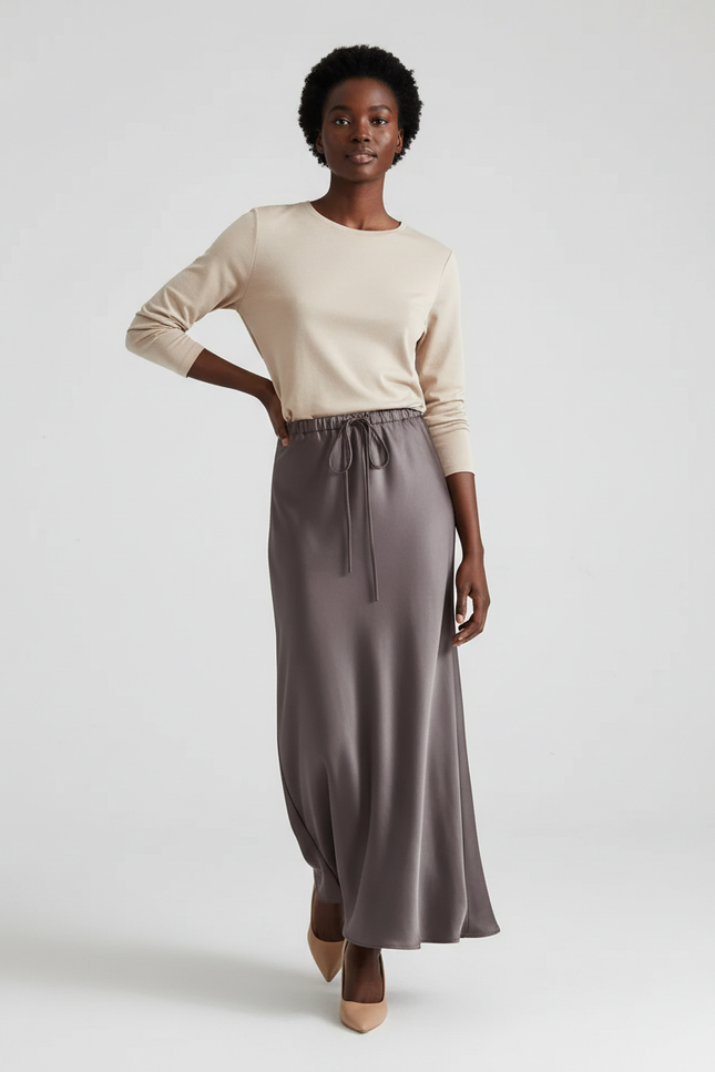 Jupe Longue En Satin Avec Gros Noeud