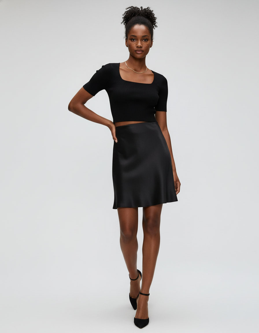 Jupe Danse Satin Courte Noire