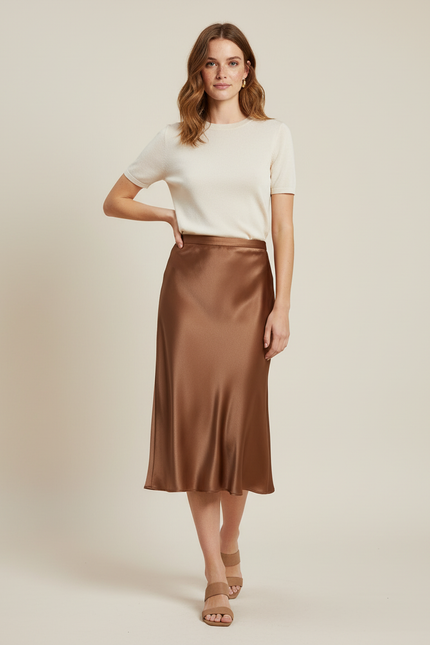 Jupe Satin Bronze Fluide Élégante