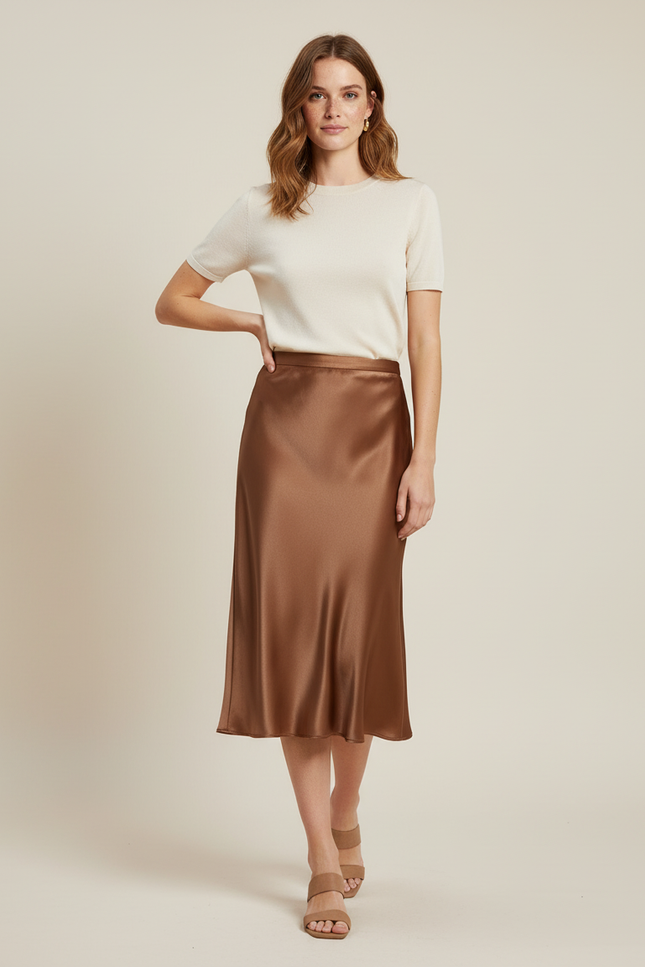 Jupe Satin Bronze Fluide Élégante