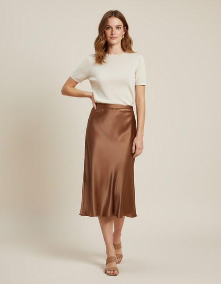 Jupe Satin Bronze Fluide Élégante