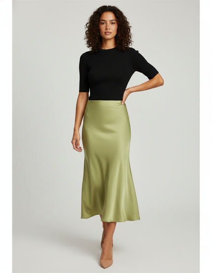 Jupe Satin Verte Fluide Élégante Fluide
