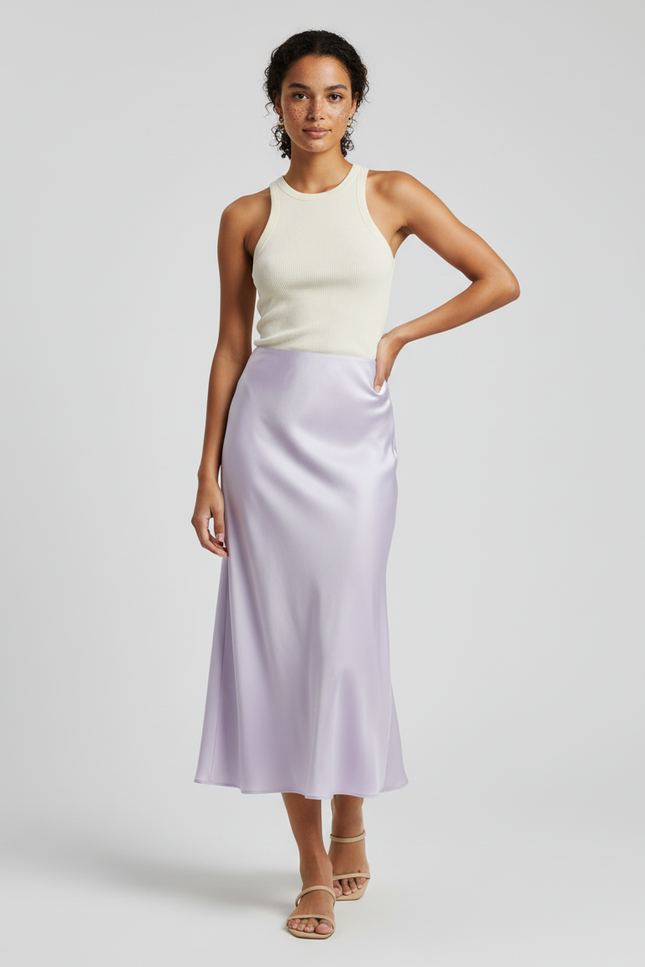 Jupe Satin Lilas Fluide Élégante
