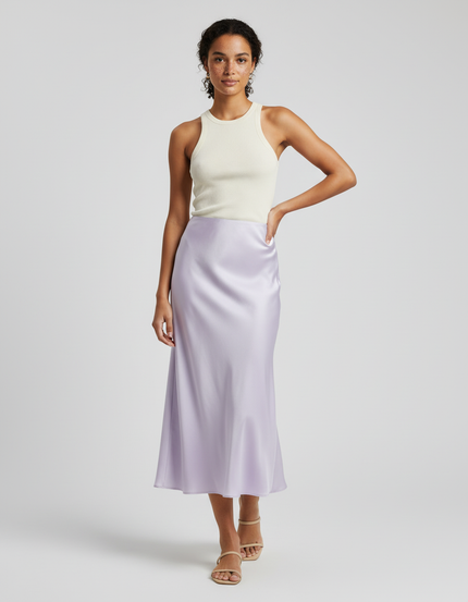 Jupe Satin Lilas Fluide Élégante