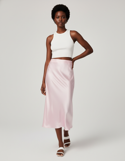 Jupe Satin Rose Pâle Élégante Fluide