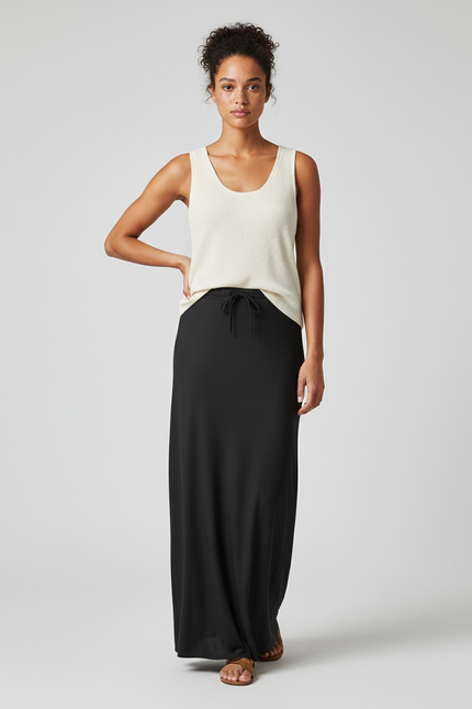 Jupe Satin Noire Longue Élégante Élancée