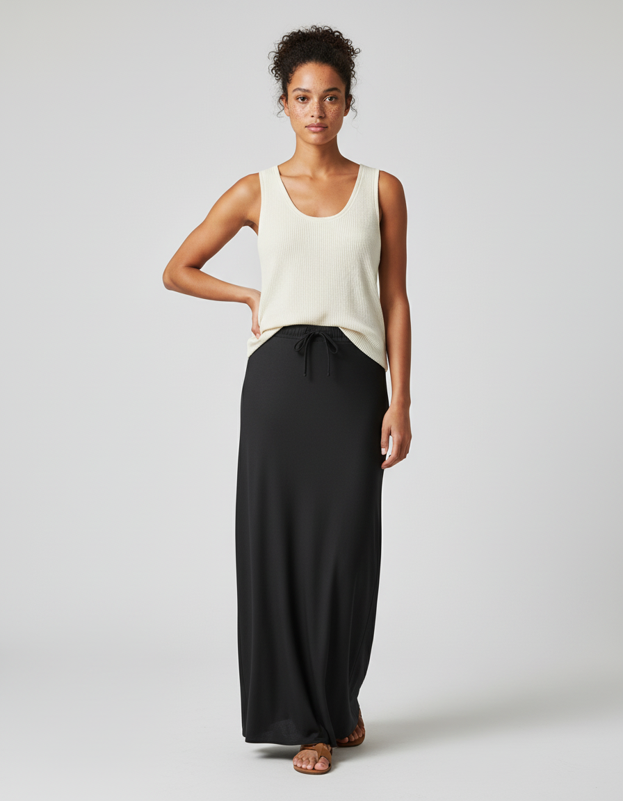 Jupe Satin Noire Longue Élégante Élancée