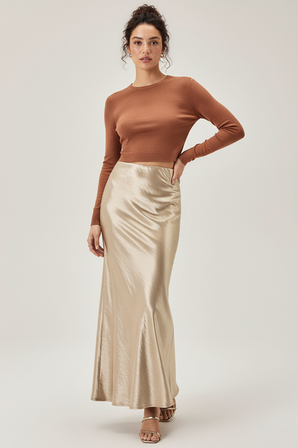 Jupe Satin Dorée Fluide Élégante