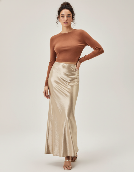 Jupe Satin Dorée Fluide Élégante