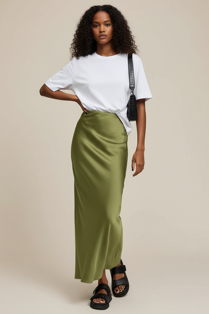 Jupe Satin Olive