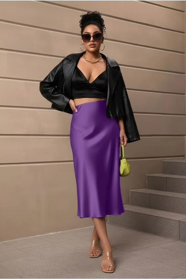 Jupe Satin Violette Fluide Élégante