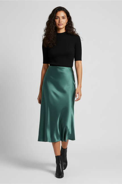 Jupe Satin Vert Émeraude Fluide