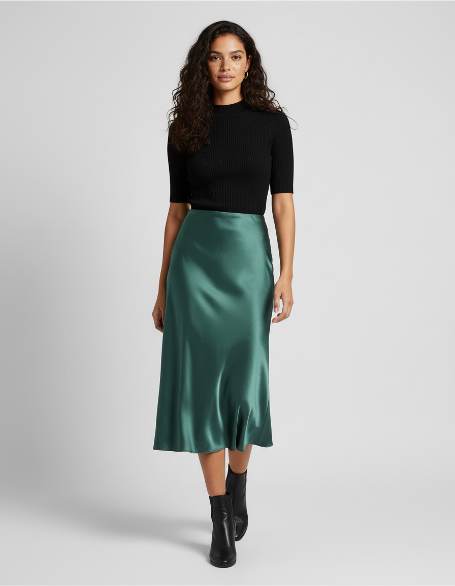 Jupe Satin Vert Émeraude Fluide