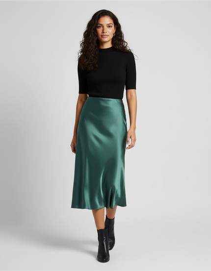 Jupe Satin Vert Émeraude Fluide