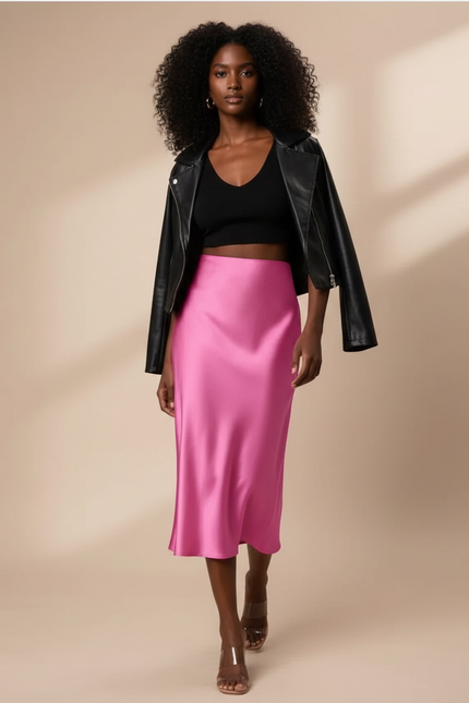 Jupe Satin Rose Fluide Élégante Glamour