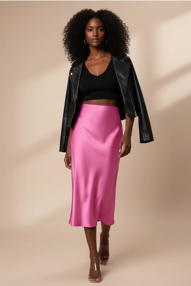 Jupe Satin Rose Fluide Élégante Glamour