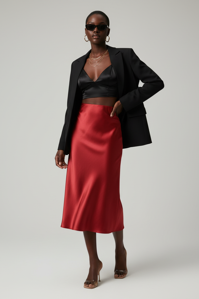 Jupe Longue Genou Satin Soi