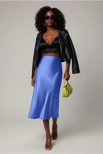 Jupe Satin Bleu Royal Fluide Élégante
