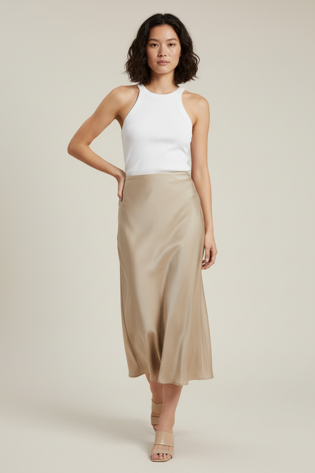 Jupe Satin Fluide Beige Élégante
