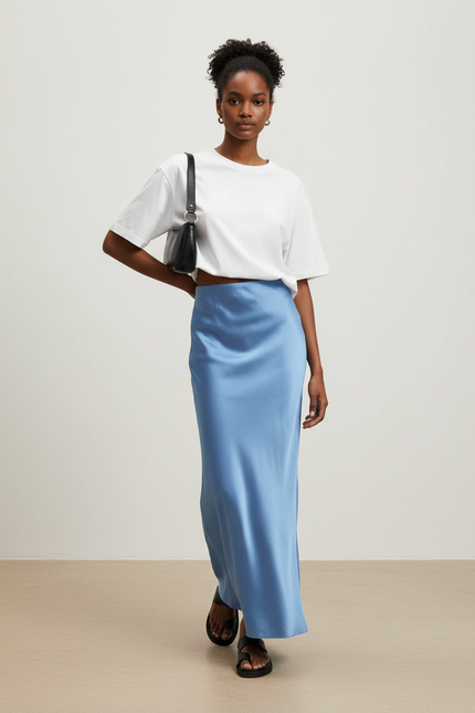 Jupe Satin Bleu Clair