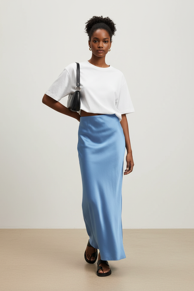 Jupe Satin Bleu Clair