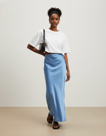 Jupe Satin Bleu Clair