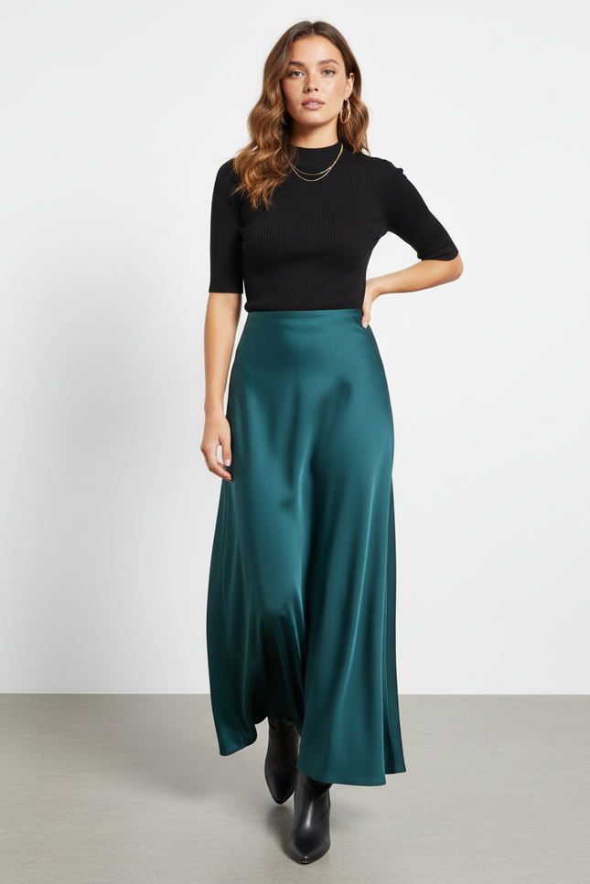 Jupe Satin Longue Vert Émeraude Élégante