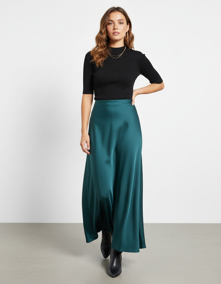 Jupe Satin Longue Vert Émeraude Élégante