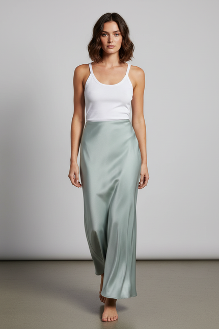 Jupe Satin Menthe Fluide Élégante
