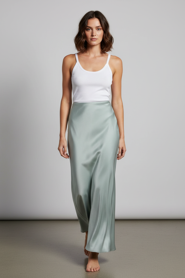 Jupe Satin Menthe Fluide Élégante