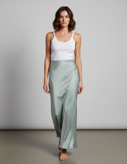 Jupe Satin Menthe Fluide Élégante