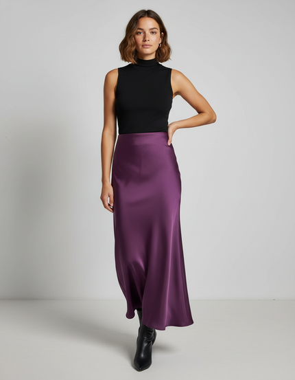 Jupe Satin Longue Violette Élégante