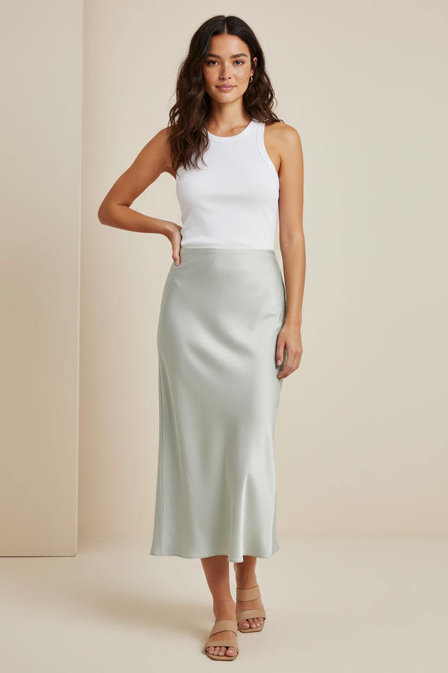 Jupe Satin Mi Longue Avec Jupon