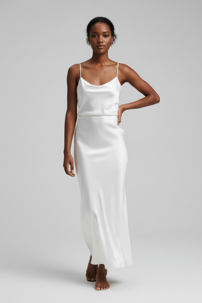 Jupe Satin Blanche Midi Élégante