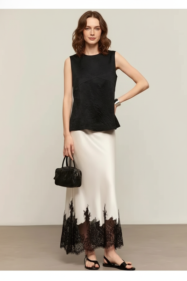 Jupe Longue Satin Et Dentelle