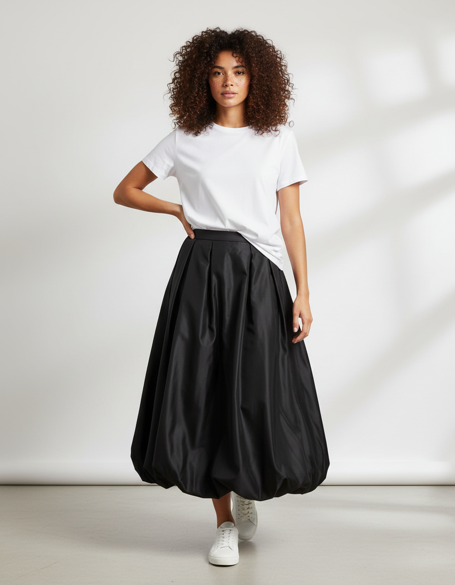 Jupe Satin Noire Bouffante Élégante
