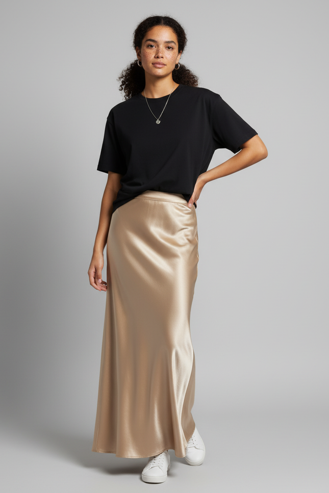 Jupe En Lin Satiné Or