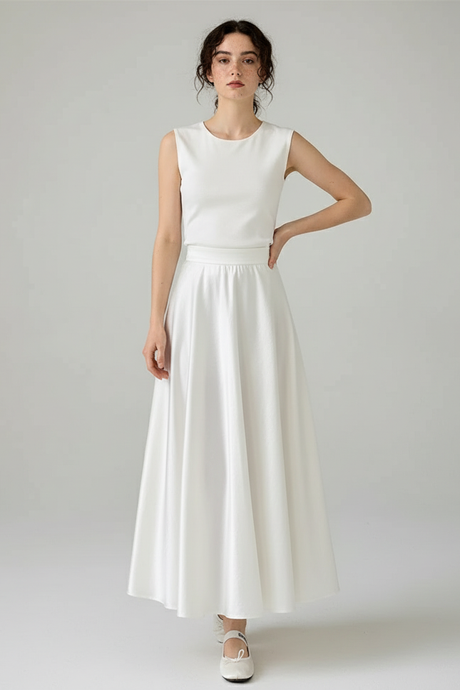 Jupe Corolle En Satin Blanc