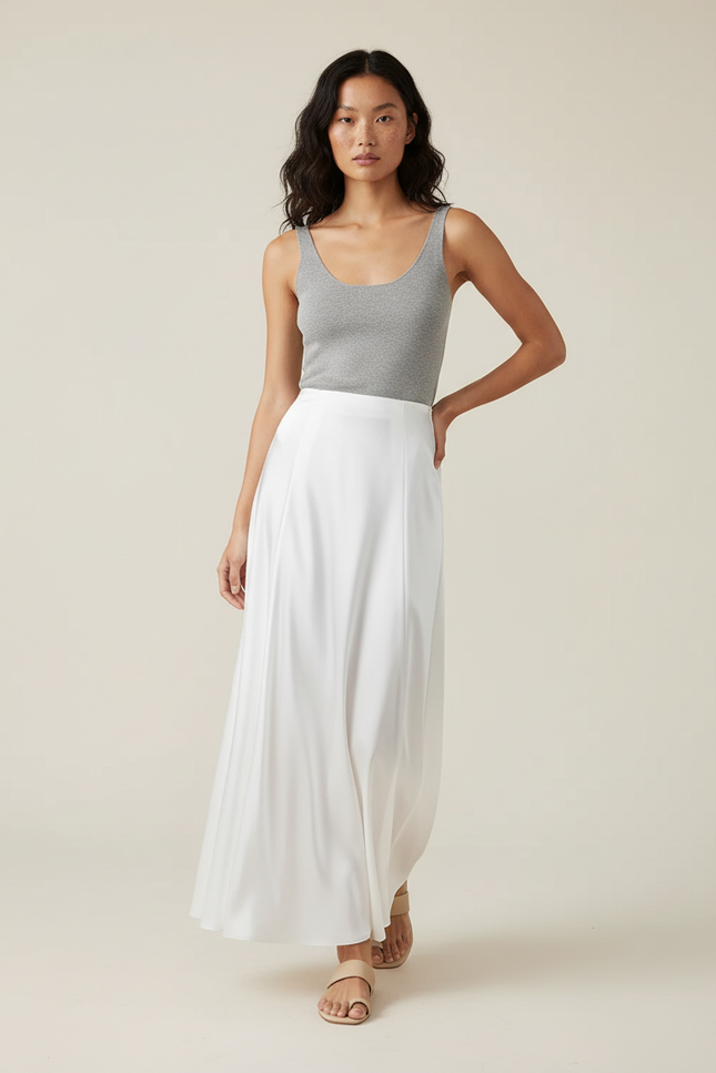Jupe Satin Blanche Longue Fluide