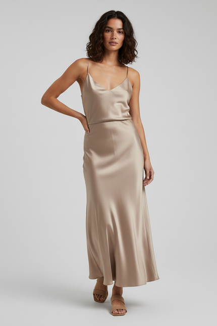 Jupe Midi Satin Beige