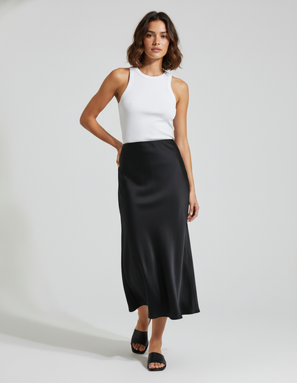 Jupe Satin Noire Longue Fluide Aérienne