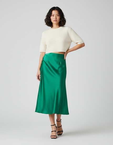 Jupe Satin Fluide Verte Élégante