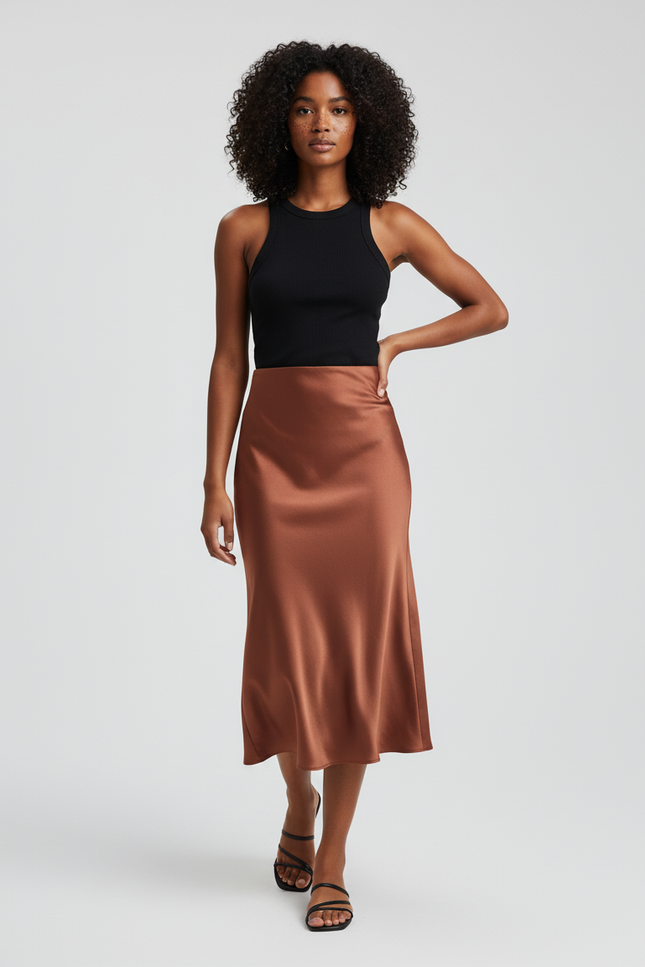 Jupe Longue Satinée Unie Orientale Orange