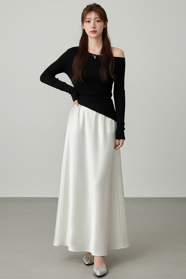 Jupe Satin Blanche Fluide Élégante Épurée