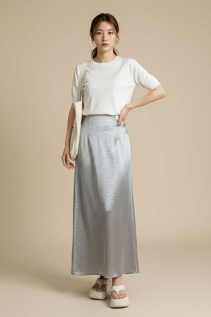 Jupe Ample Satin Plissé Froissé