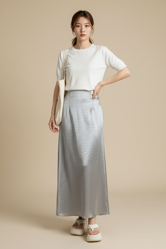 Jupe Ample Satin Plissé Froissé