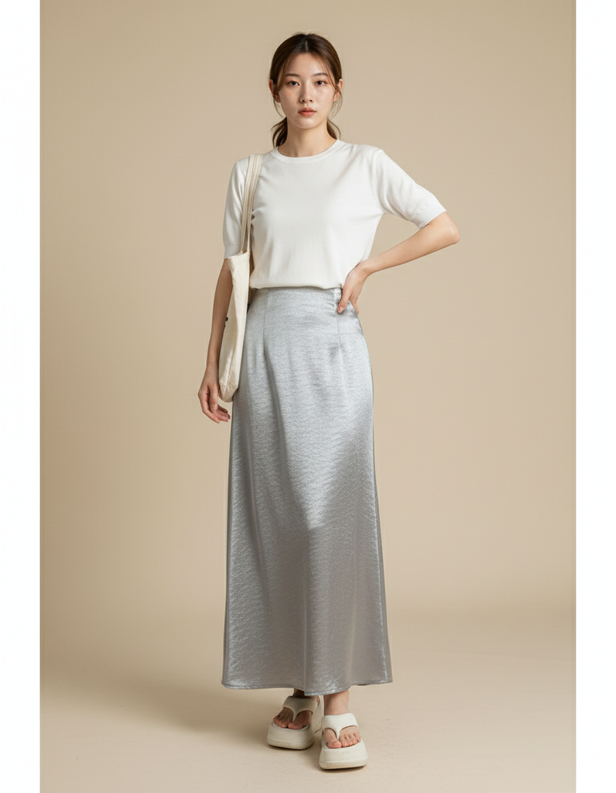 Jupe Ample Satin Plissé Froissé